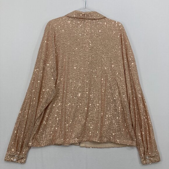 Long Tall Sally size 16 Cream Tan Sequins Long Sleeve Button Down Evening - Picture 10 of 12